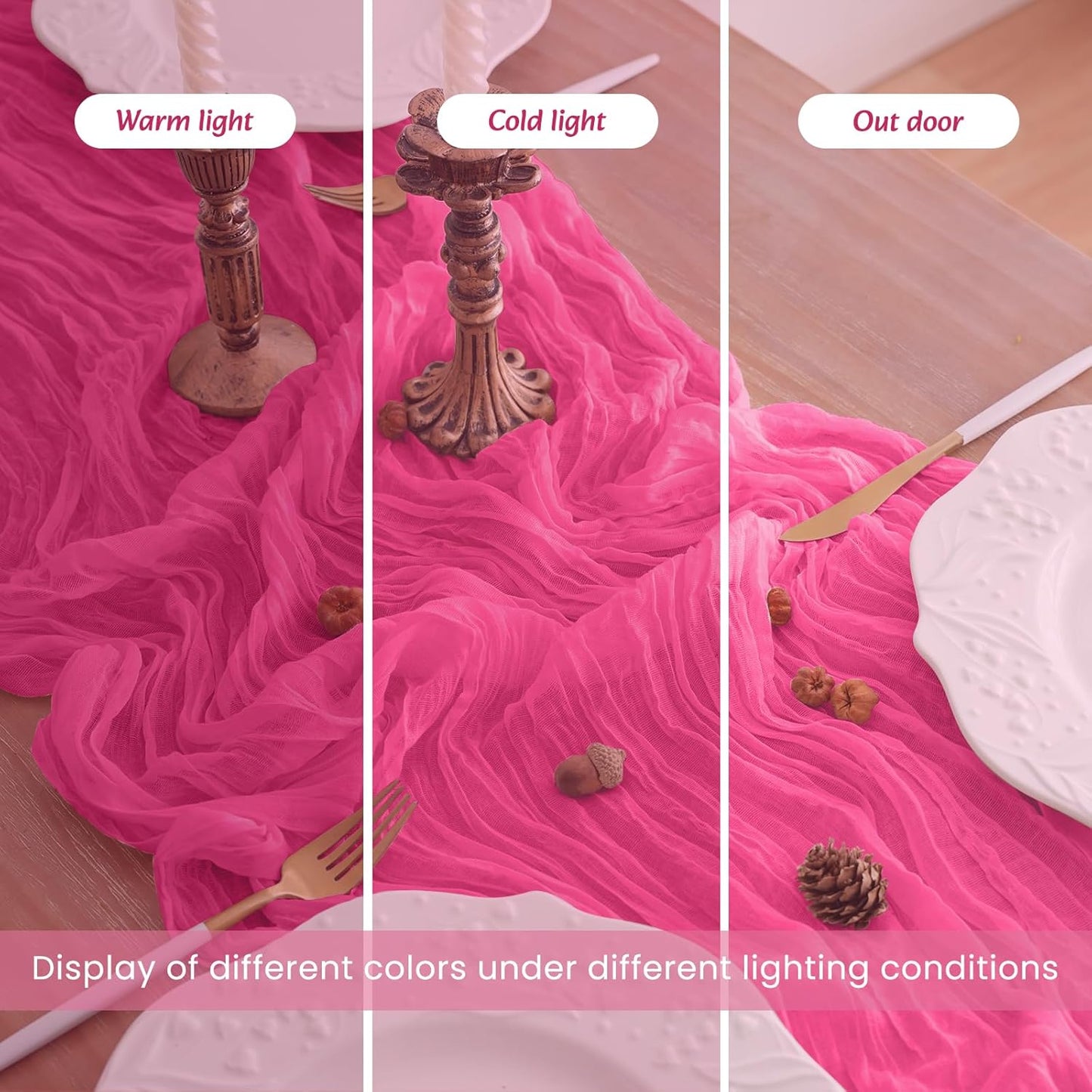 4Pack Hot Pink Cheesecloth Table Runner 10FT Gauze Cheese Cloth Table Runner 35x120Inch Long Boho Spring Easter Table Runners Rustic Sheer Table Runners for Wedding Baby Shower Bridal Shower Decor