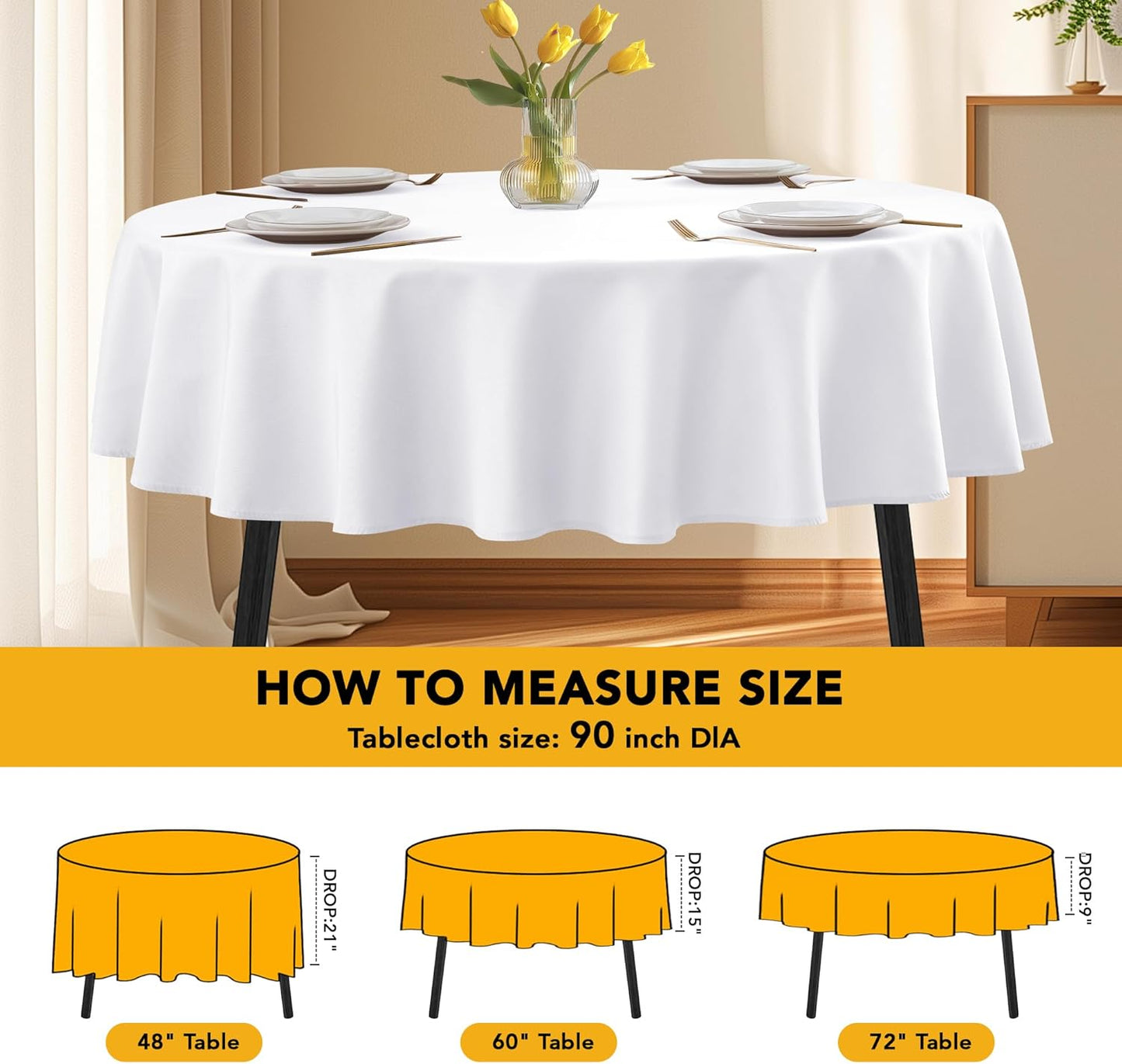 10-Pack White Round Tablecloths, 90 Inches, Stain-Resistant Polyester for 4-5 Ft Round Tables - Washable Table Covers for Weddings, Banquets, Birthday, Parties, Events