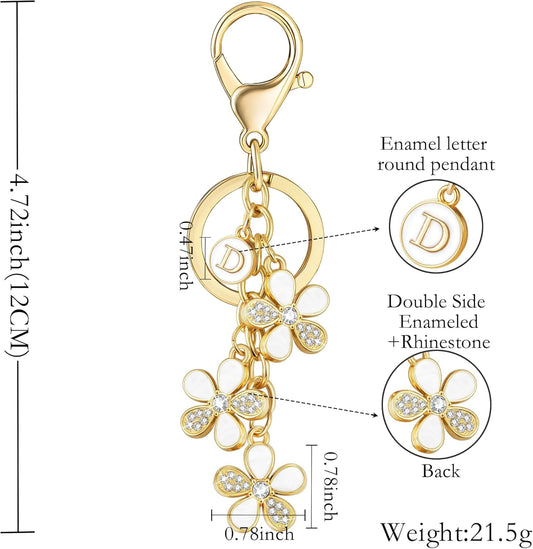 XGALBLA Cute Flower Crystals Rhinestone Initial Letter Keychain for Women, Bag Charms Bling Sparkly Enameled Keychain Handbag