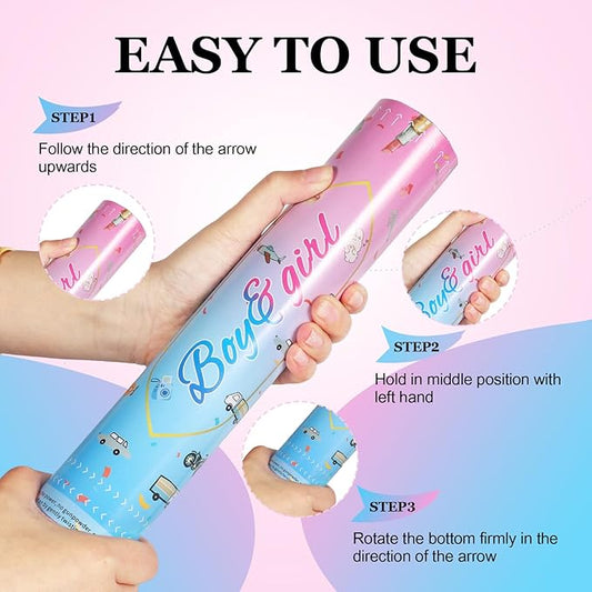 Gender Reveal Confetti Cannon,4 Pink Safty Corn Powder Smoke Party Poppers Shoots 20-25ft,12 inch Upgrade Firmware Baby Shower