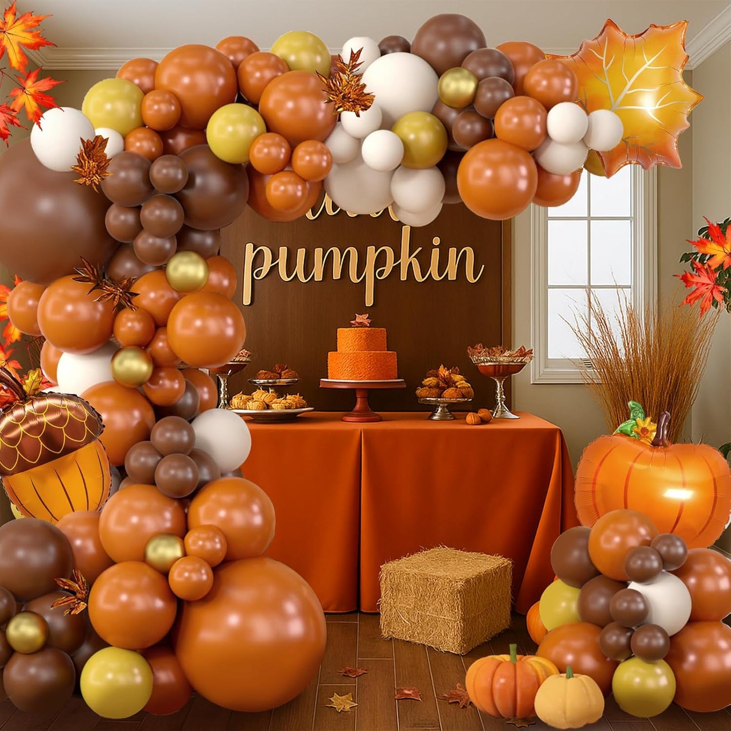 Pumpkin Fall Balloon Arch Kit Orange Coffee Brown White Thanksgiving Balloon Arch Garland for Fall Baby Shower Thanksgiving Decorations Autumn Birthday Party