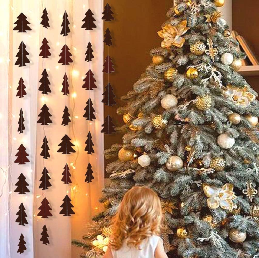 Sparkly Paper Christmas Tree Garland Kit for Home Party Decoration (Brown)