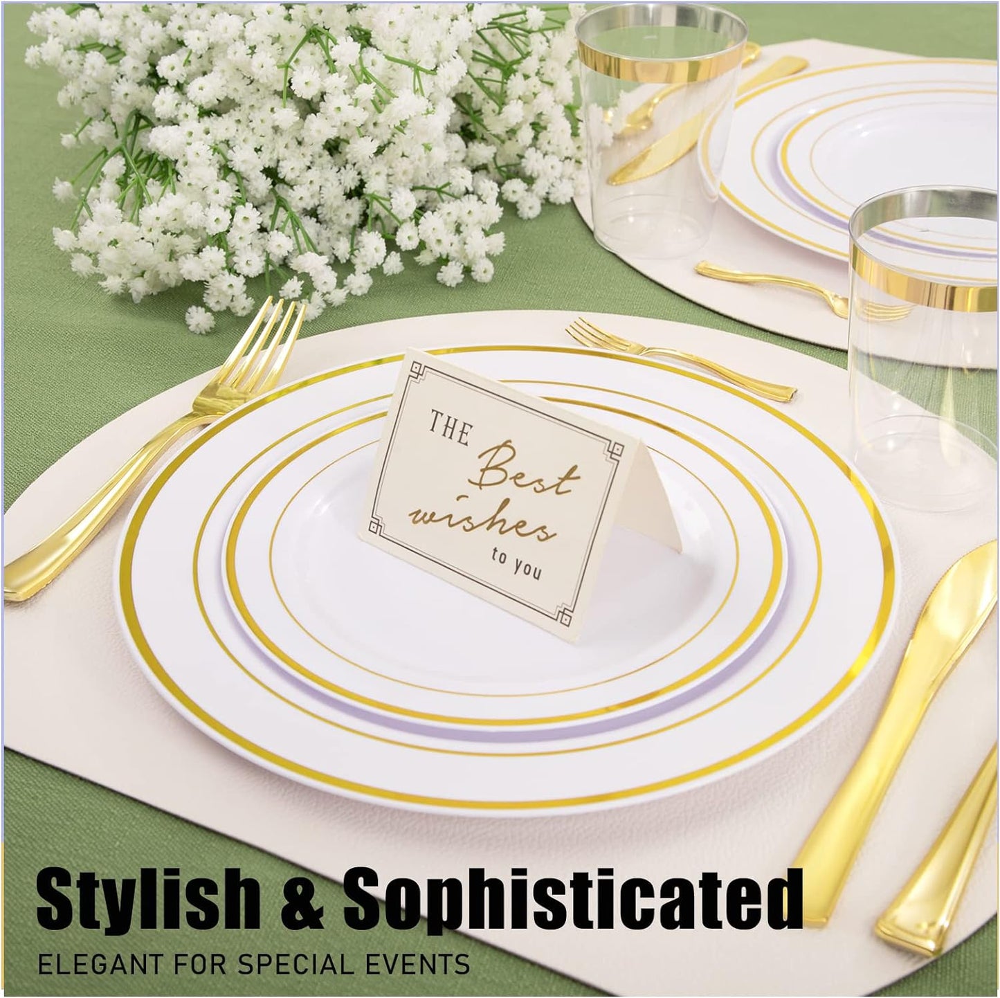 WDF300 Pieces Gold Plastic Silverware - Heavy Duty Disposable Cutlery Set Plastic Gold Silverware Set Includes 100 Forks, 100 Spoons, 100 Knives for Party/Thanksgiving