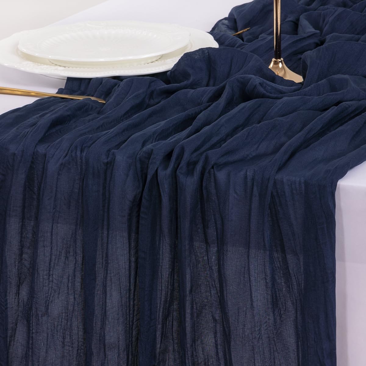 Socomi 6pcs Navy Blue Fall Thanksgiving Cheesecloth Table Runner Boho Rustic Gauze 120 inch 10FT Cheese Cloth Runner for Wedding Party Baby Shower Birthday Home Decor Holiday Decorations
