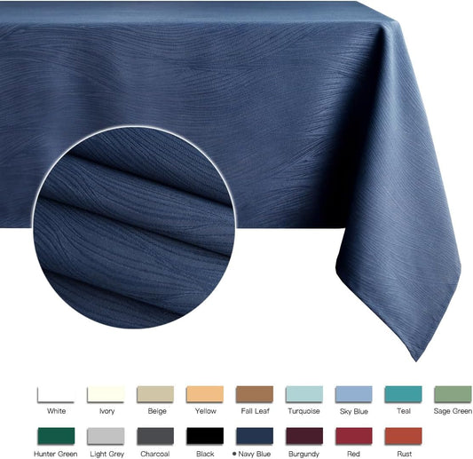 maxmill Jacquard Table Cloth Waving Pattern Water Proof Wrinkle Free Heavy Weight Soft Tablecloth Decorative Fabric Table Cover for Outdoor and Indoor Use Rectangular 60 x 104 Inch Navy Blue
