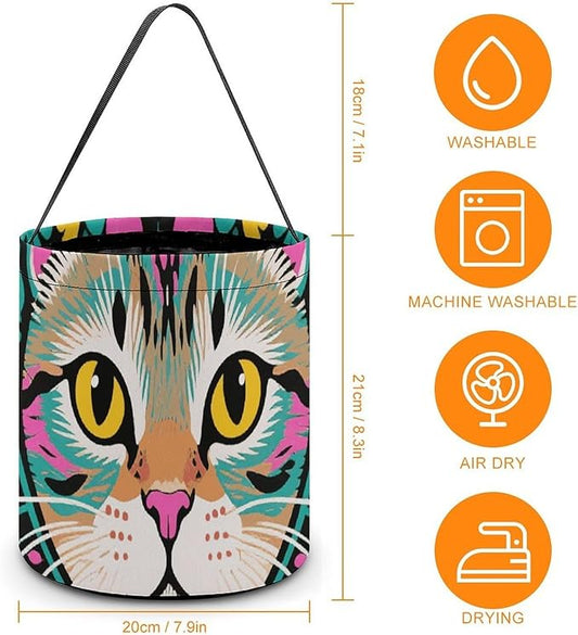 Halloween Candy Bucket - Exotic Cat Pattern Trick Or Treat Candy Bag, Gift Bag for Party Favor Supplies