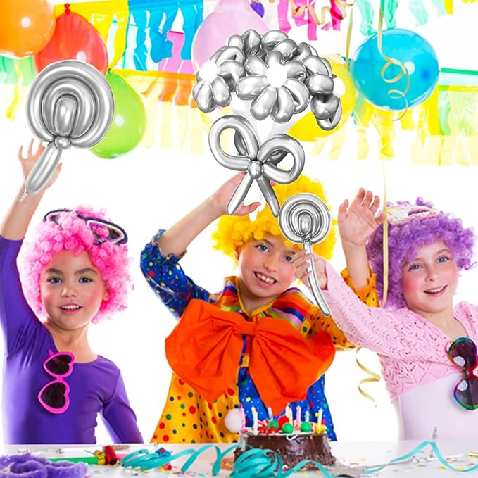 Silver Metallic 260 long Balloons 100 Pack Modeling Long Magic Balloons Shiny Latex DIY Animal Balloon for Birthday Wedding New Year Festival Party Decoration (Silver Twisting Balloons)