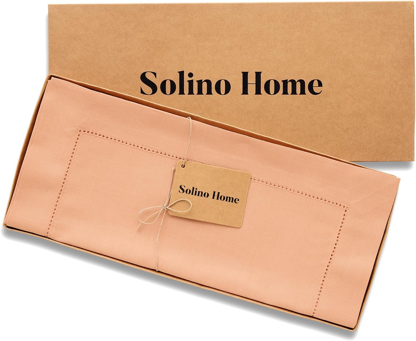Solino Home Table Runner 120 Inches Long - Cotton Linen Hemstitch Peach Bloom Table Runner 14 x 120 Inch