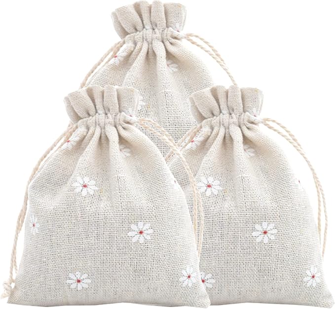 RIGHTA TECH Daisy Groovy Boho Party Gift Treat Drawstring Bags Gift White Daisy Party Favor Bag for Birthday,Spring Easter,Wedding,Summer Daisies Flower Favor Bags Supplies