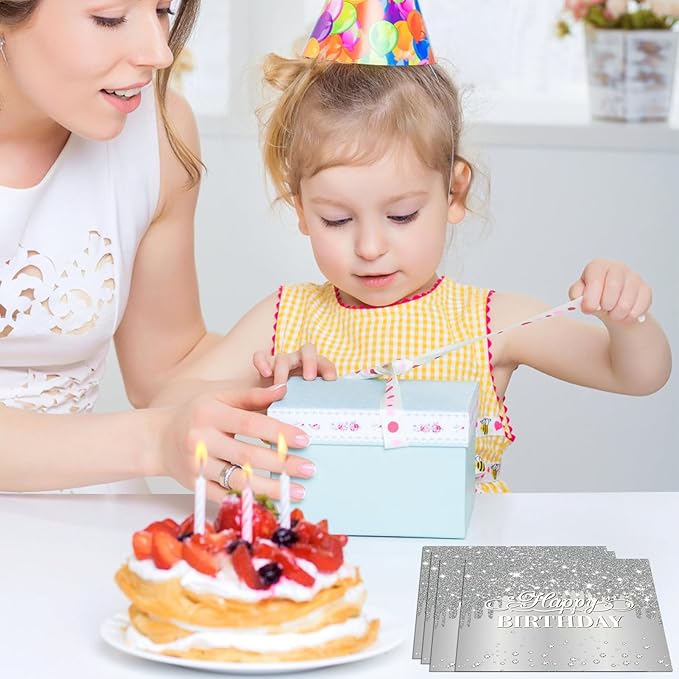 40PCS Silver Happy Birthday Napkins Silver Theme Party Decorations Disposable Cocktail Napkins for lunch,Dinner,Birthdays, Weddings, Baby Showers Party Decoration Supplies