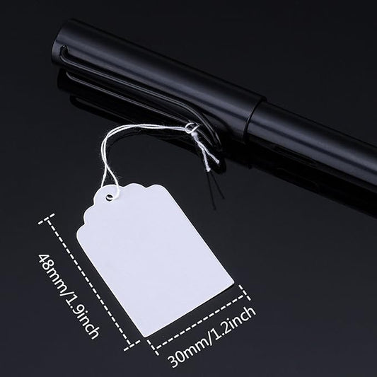 Outus 500 Pack Blank Price Tags 1.18 x 1.89 inches Marking White Price Tags with String Attached Merchandise Writable Strung Hang Label for Selling Jewelry Clothing Gift(Fresh Style)