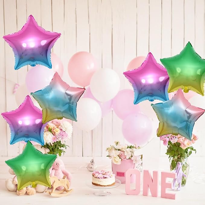 Biapian Gradient Star Foil Balloons, 10PCS Rainbow Foil Stars Shape Balloons, 18 Inch Multicolor Stars Balloon Aluminum for Helium for Kids Birthday, Baby Shower Wedding ColorfulParty Decoration
