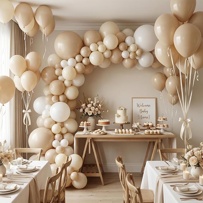 White Sand Balloons Arch Kit,130pcs Cream Balloons Balloon Garland,Different Sizes Beige Latex Balloons for Wedding Baby Shower Birthday Bridal Shower Graduation Engagement Party Decorations
