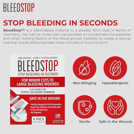 BleedStop First Aid Bleeding Control Powder – Rapid Blood Clotting for Serious Wounds & Nosebleeds, 150 g – Safe for Blood Thinner Patients