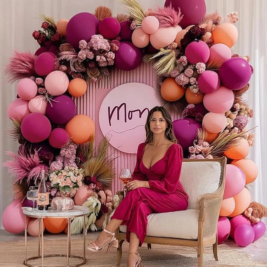 Hot Pink Balloon Arch Kit, Double Stuffed Dark Pink Peach Balloon Garland Fiesta Magenta Balloons Set for Valentine's Day Mother Birthday Bridal Shower Wedding Bachelorette Party Decorations