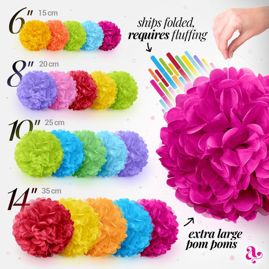 Tissue Paper Pom Poms - Large Tissue Paper Flowers for Fiesta Parties, Baby Shower Decorations, Flower Birthday Decorations and More - Colorful Party Decor by Avoseta (20 Piece Set, Multicolor)