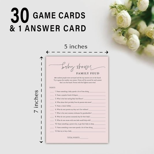 Baby Shower Family Feud Game - Pack of 30 Game Cards 1 Answer Key, Baby Shower Game for Boy & Girl, Gender Neutral Baby Shower Decorations, Baby Feud Game Supplies-06A-Indipink