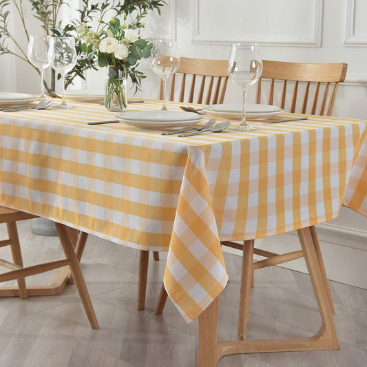 maxmill Checkered Rectangle Tablecloth Water Resistance Wrinkle Free Spillproof Heavy Weight Gingham Plaid Table Cloth for Buffet Banquet Parties Holiday Dinner, 60 x 84 Inch Yellow and White