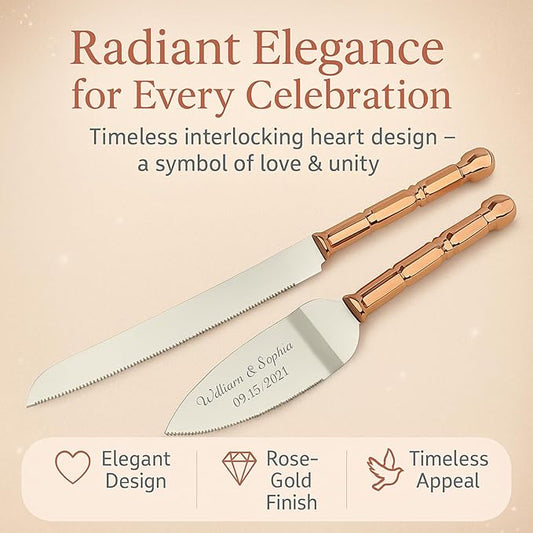 GIFTS INFINITY Personalized Wedding Cake Knife and Server Set with Engraving – Cake Cutting Utensil Set, Keepsake Gift for Wedding, Anniversary, Reception, Birthday & Other Occasions (CT-101RG)