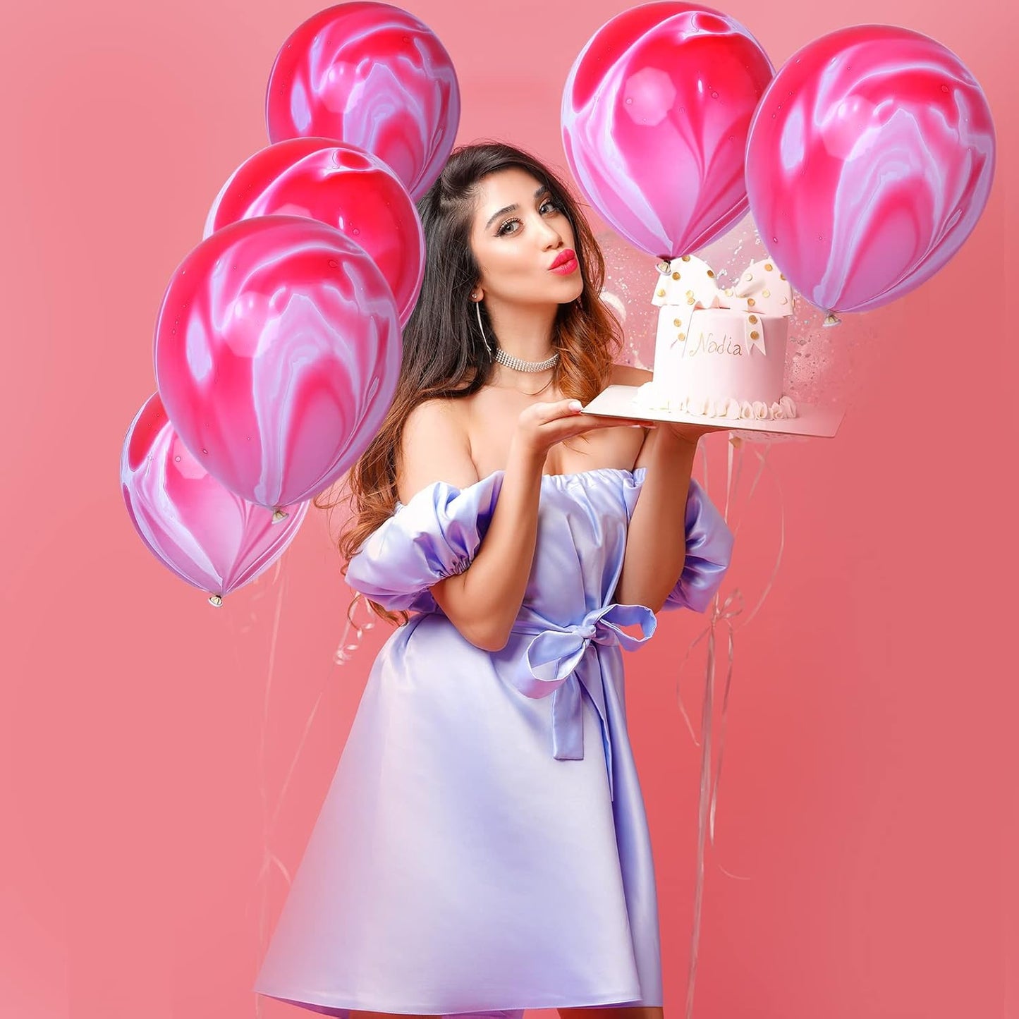 Pink Marble & Agate Latex Balloons - 12 Inch, 50PCS Pink Tie Dye Swirl Balloons for Birthday, Christmas, Valentine's Day & Wedding Celebrations