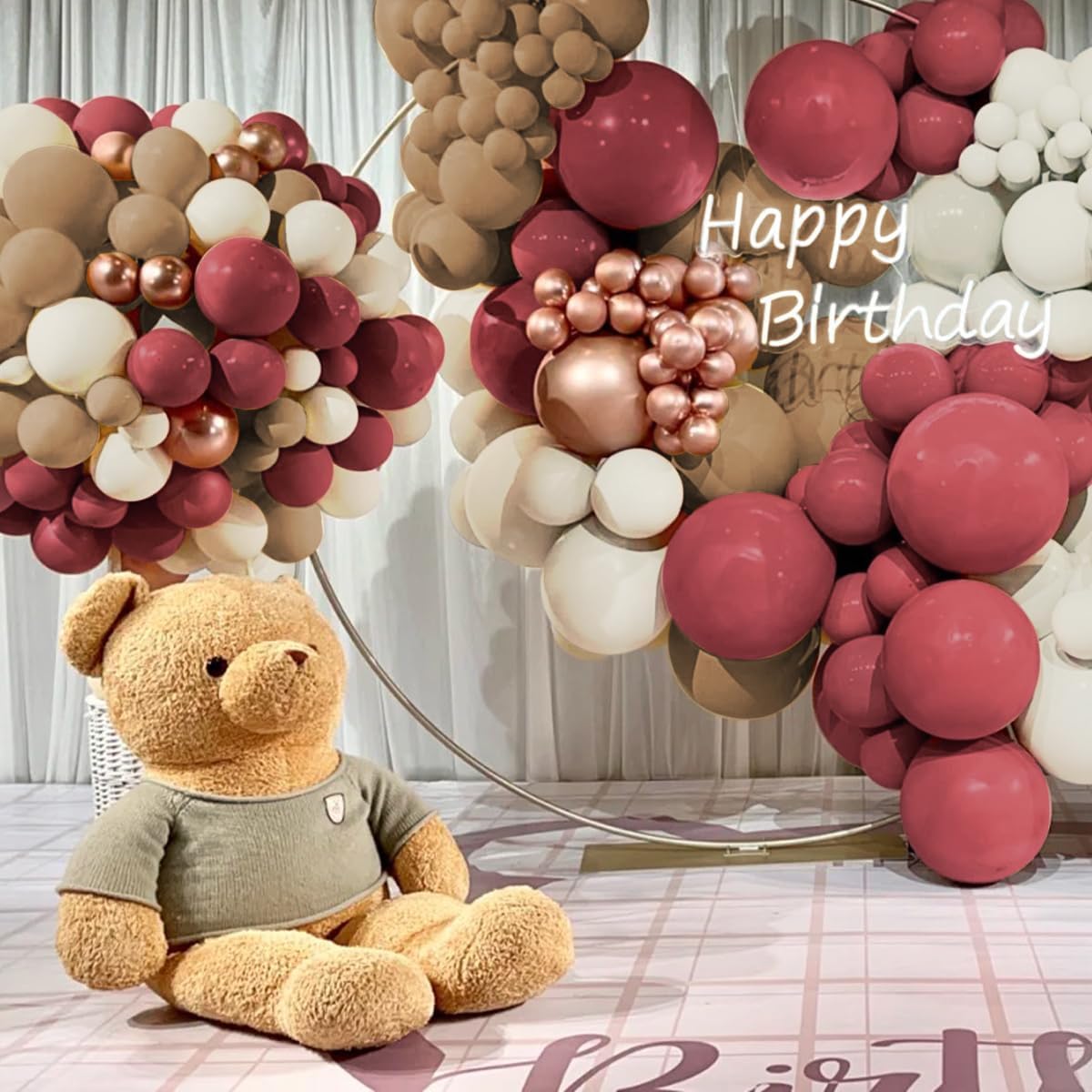 Red Brown White Gold Balloon Garland Arch Kit, 160Pcs Boho Dusty Plum Red Tan Brown White Sand Metallic Rose Gold Balloons for Bridal Wedding Anniversary Birthday Baby Shower Party