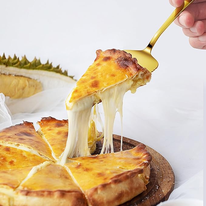 Kucensi Cake Pie Server, 5 Pack Stainless Steel Pie Pizza Pastry Cake Slicer Server Set, Cake Cutter with Serrated Edges, Pie Cutters for Kitchen, Restaurants, Wedding, Birthdays and Parties(Gold)