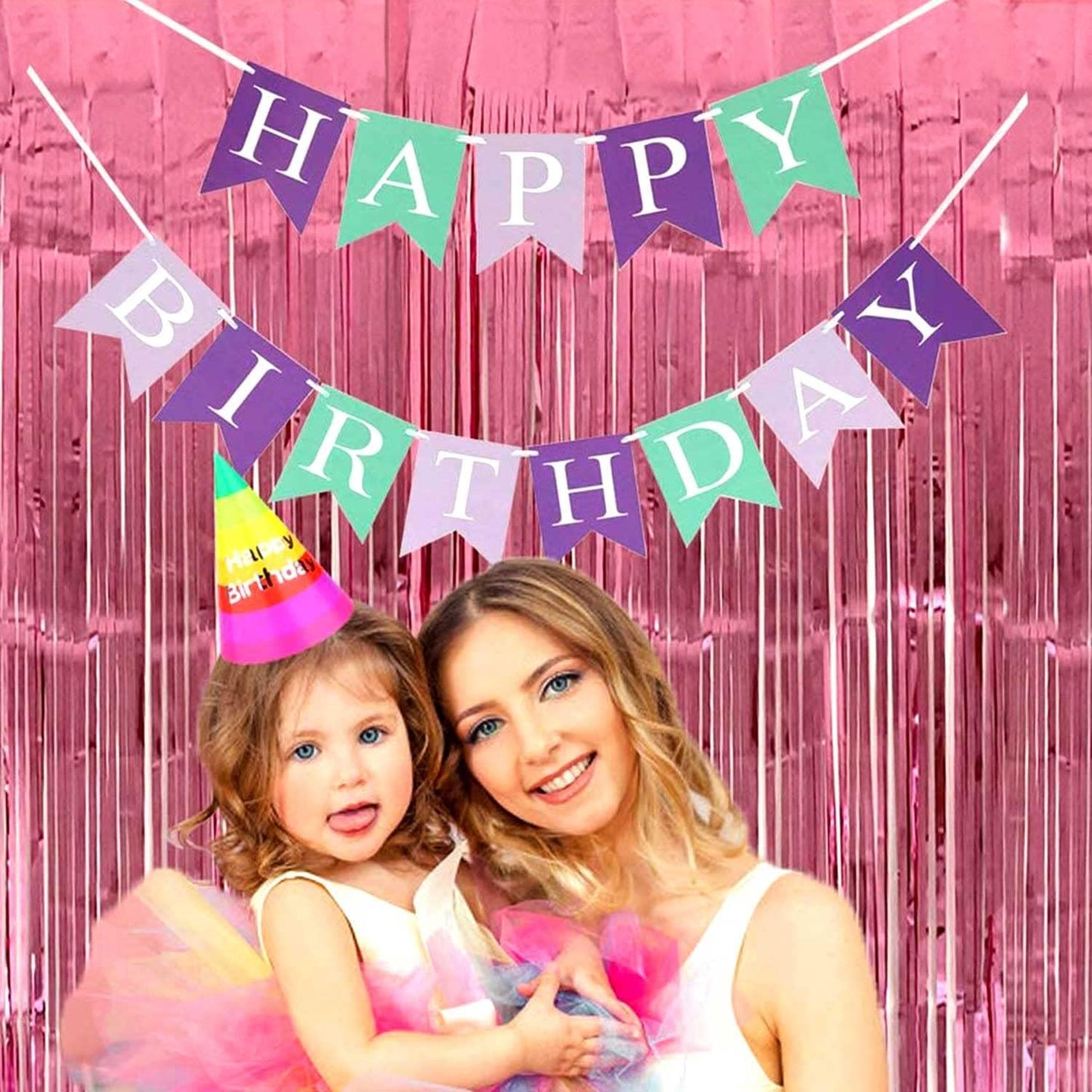 4 Pack Pink Foil Fringe Curtain Backdrop, 3.28Ft x 6.56Ft Metallic Tinsel Foil Fringe Streamers Curtains for Party, Photo Booth Props, Birthday, 2022 Graduation Decoration Supplies