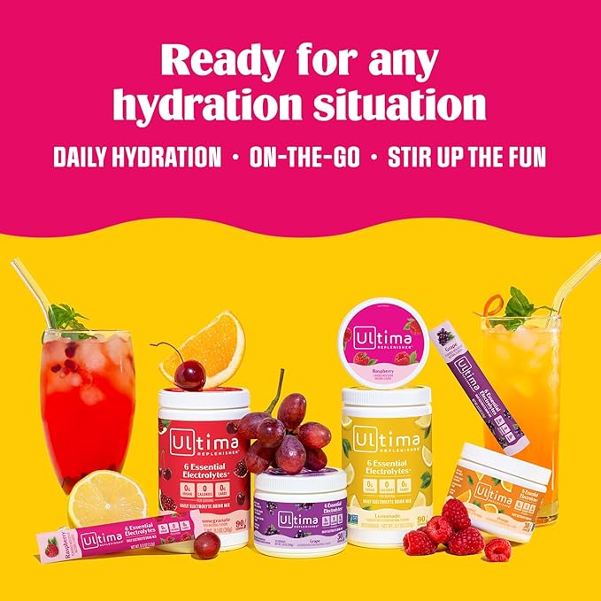 Ultima Replenisher Daily Electrolyte Powder Drink Mix - Sugar Free - Cranberry Cosmo, 16 Stickpacks - Hydration Packets with 6 Key Electrolytes and Trace Minerals – Keto Friendly, Non-GMO