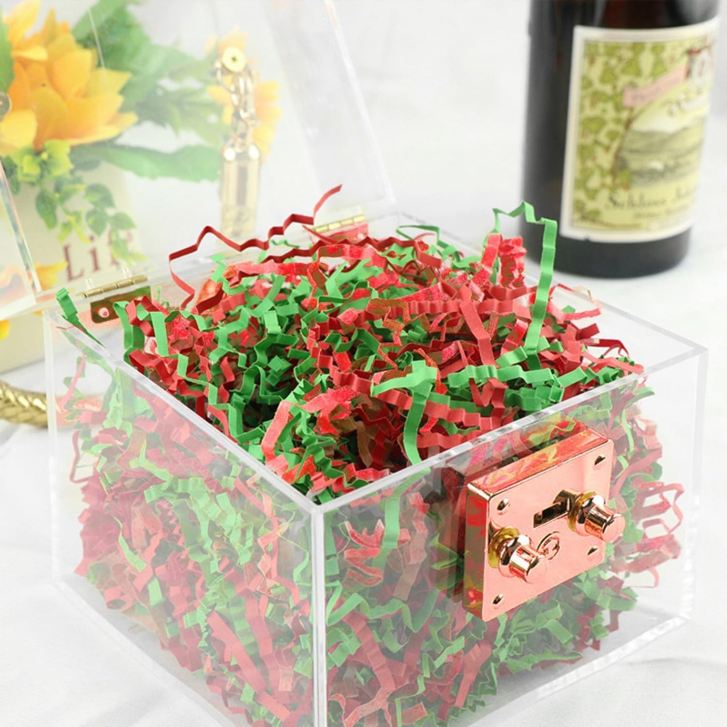 Uptotop 1/2LB Crinkle Cut Paper Shred Filler for Gift Wrapping Basket Filling, Birthday, Christmas, Thanksgiving, Wedding, Mother's Day, Red and Green (8 oz)