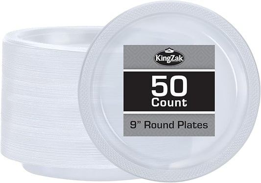 Clear Solid Color Premium Heavy Weight Plastic Dinner Plate (9") 50 Count - Elegant & Durable for Parties & Events
