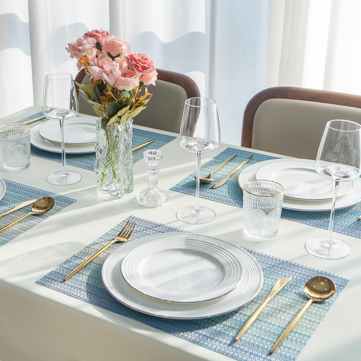 Placemats Set of 8 Vinyl/Plastic Woven Place Mats for Kitchen Table Indoor/Outdoor Washable Placemat Wipeable Dining Table Mats (Ocean Geode,8)