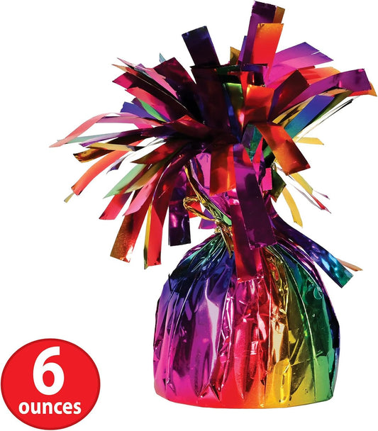 Beistle 12 Count Rainbow Metallic Plastic Wrapped Balloon Weights for Birthday Parties, Colorful Celebrations and Pride Events, Table Decorations for Any Theme, 6 Oz