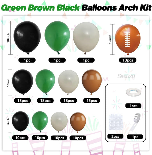 Football Balloon Arch Kit, Green and Brown balloons Garland Arch Kit, Football Print Balloon Dark Green Brown White Balloons For Ball Games Theme Birthday Baby Shower Party Bachelorette Wedding Decor