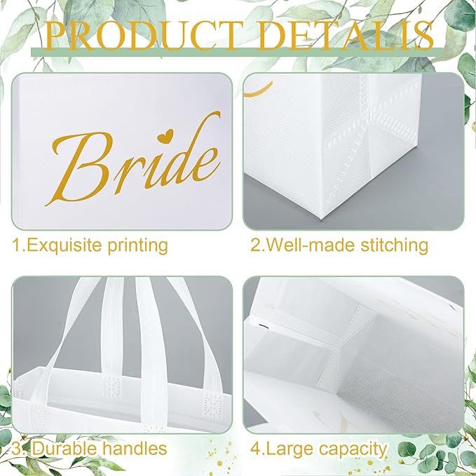 Set of 12 Greenery Eucalyptus Bridesmaid Tote Bags Large Reusable Bridal Shower Gift Bags with Handle for Wedding Bridal Shower Proposal Bachelorette Supplies 11.8 x 3.9 x 9.8 Inch
