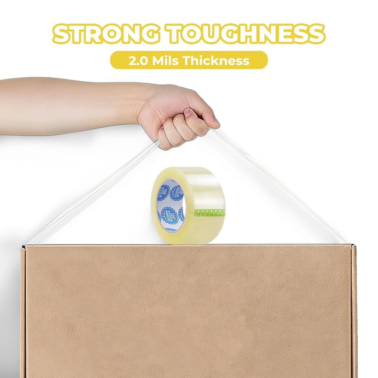 Extra Long Packing Tape 110 Yards (2X Length) - 36 Rolls Clear Heavy Duty, 2 Inch x 1.8 Mil Adhesive for Shipping, Moving & Storage