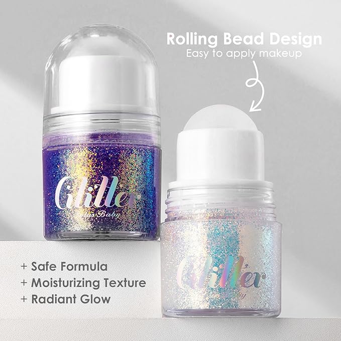 Erinde Holographic Body Glitter Gel, Roll-On Face Hair Glitter for Mermaid Makeup Festival Party Rave Accessories, Chunky Sequins Chameleon Shimmer Christmas Makeup for Women Girls, 08 Purple