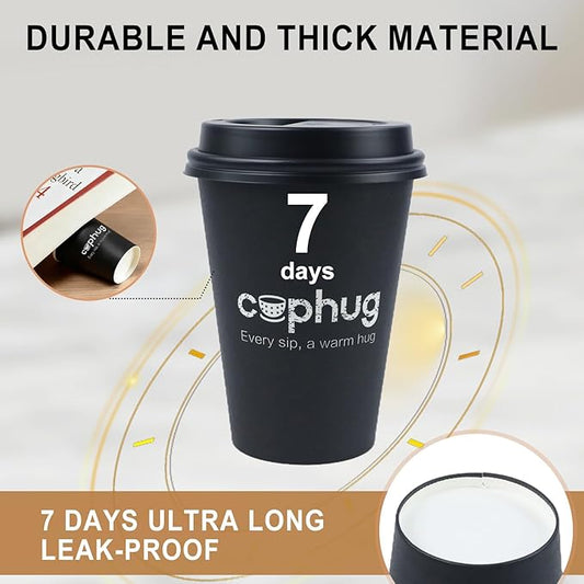 100 Pack 12 oz Coffee Cups,Disposable Hot Drink Paper Cups with Lids & Sleeves -12 Ounce Black Party Cups Perfect for Hot Beverages, Party, Office,and Home Use