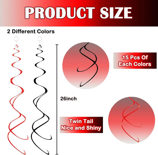 Hanging Swirl Decorations Black and Red Swirl Decoration 30pc Foil Swirl Spiral Decoration 24"