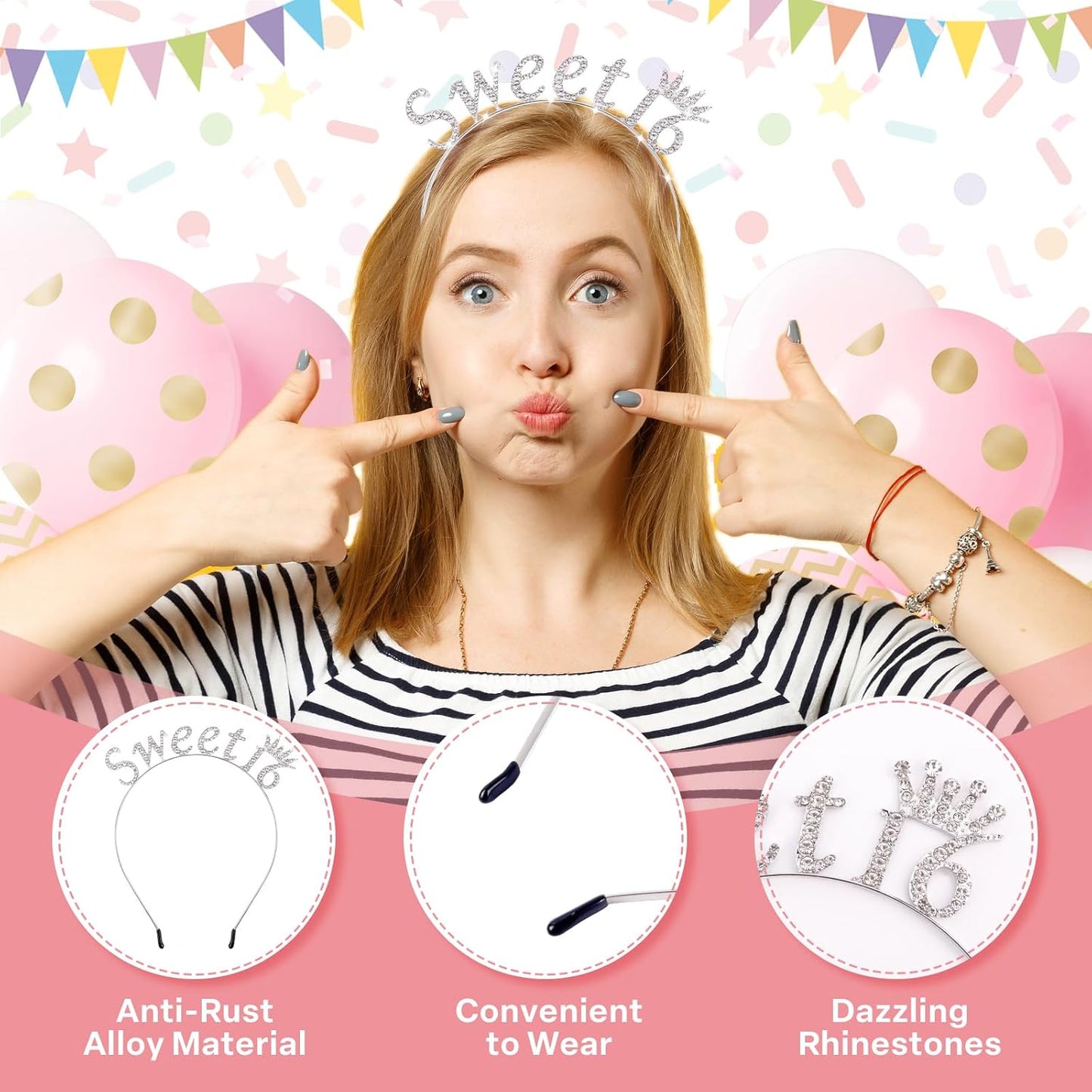Sweet 16 Birthday Sunglasses with Crown, 16th Birthday Gifts Decorations for Women, Birthday Glasses Headband Tiara