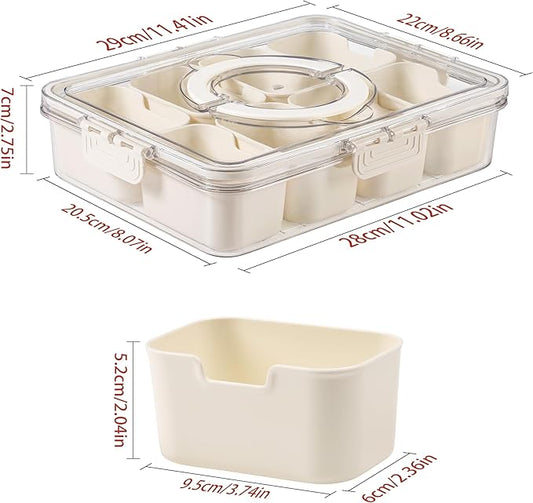 Bandesun Divided Serving Tray with Lid and Handle - Snackle Box Charcuterie Container for Portable Snack Platters - Clear Organizer for Candy, Fruits, Snacks,Nuts - Perfect (Pack of 2)