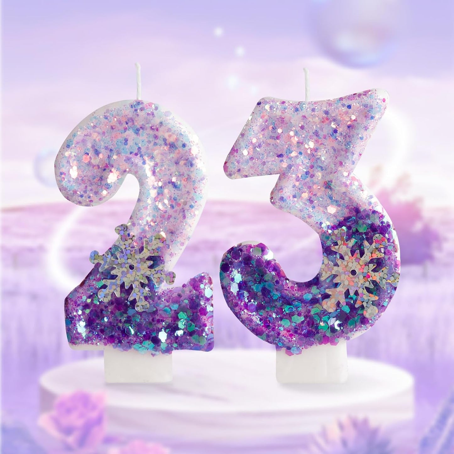 Purple White Frozen Birthday Candles, Sparkler Number 6th Birthday Candle for Party Supplies, Snow Winter Frozen Birthday Party Decorations, Number 6 Cake Toppers Decorations