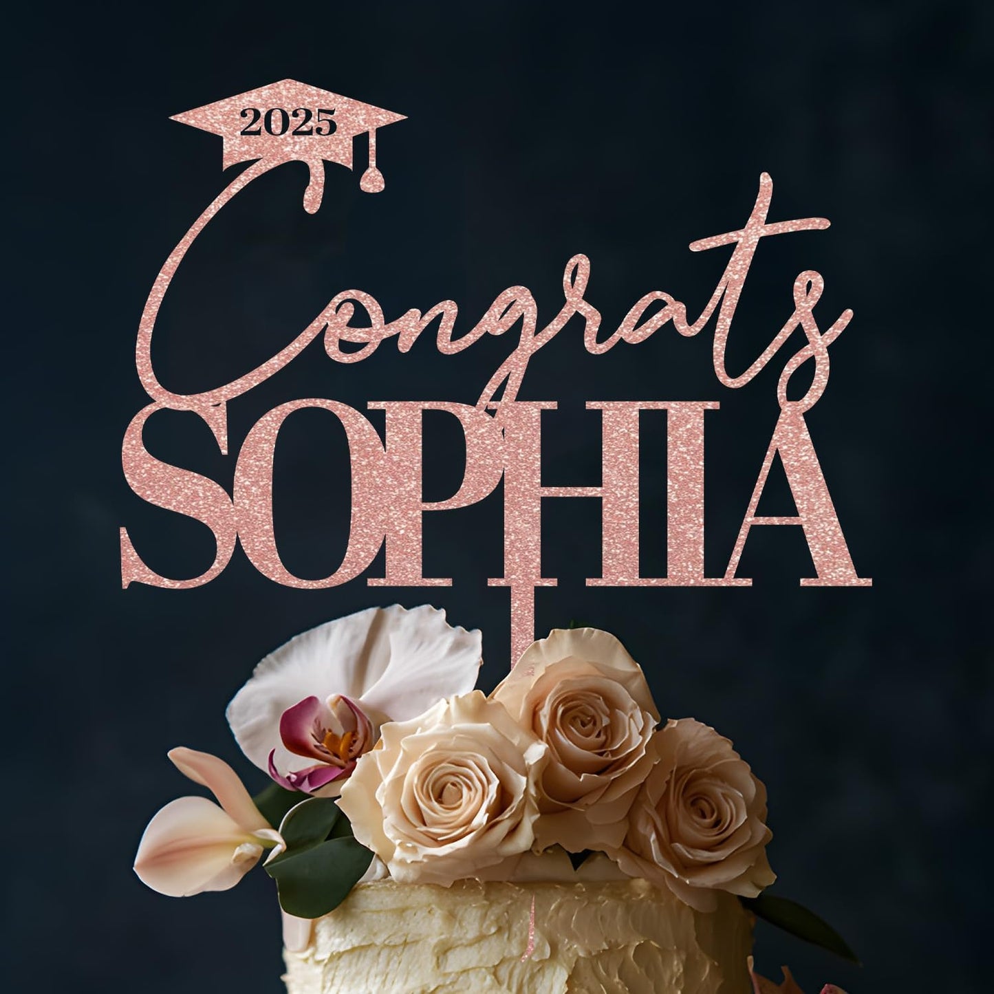 Graduation Cake Topper Personalized Congrats Graduation Cake Topper Class of 2025, Cupcake Toppers Gift Glitter Graduate Party Grad 2025 Decorations with Any Name