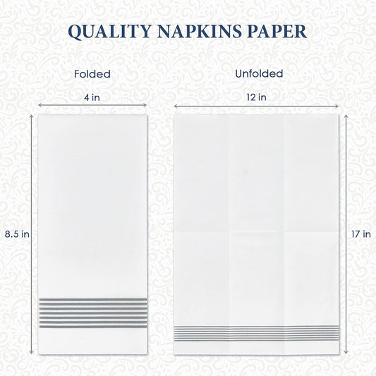 LITOPAK 200 Pack Guest Towels Disposable, Soft and Absorbent Bathroom Napkins, Paper Guest Towels for Bathrooms, Party, Wedding or Events. White and Silve