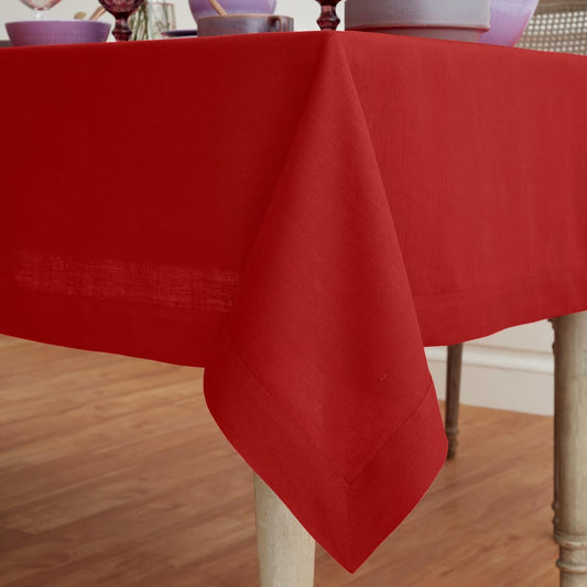 Solino Home Linen Red Tablecloth 60 x 120 Inch - 100% Pure Linen Rectangular Tablecloth - Machine Washable Table Cloth for Christmas, Holiday - Fete