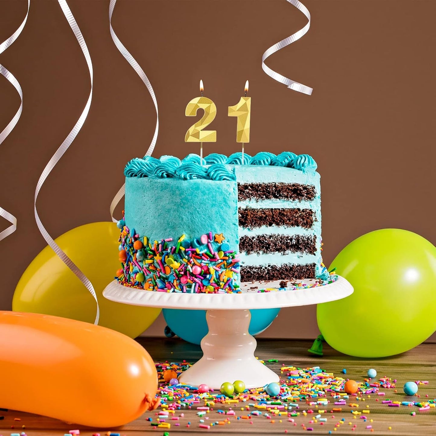 Nuanchu 21st &12th Number Birthday Candles 3D Diamond Shape Numeral Candles Happy Birthday 21 Cake Topper for Wedding Decoration Theme Party Anniversary, 2 Inch (Gold)