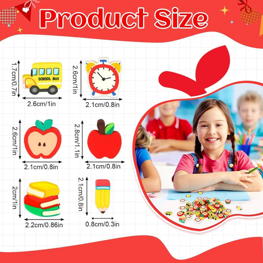 80pcs Back to School Charms,School Clay Embellishments School Table Decorations Scatters Apples Vase Filler for Welcome Back to School Gifts for Students
