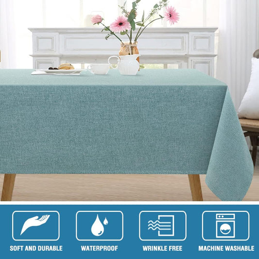 H.VERSAILTEX Linen Textured Tablecloth 60 x 60 Waterproof Decorative Table Cloth Spill-Proof Linen Look Cover for Party Table Extra Soft and Thick Fabric Wrinkle Free, Heather Aqua