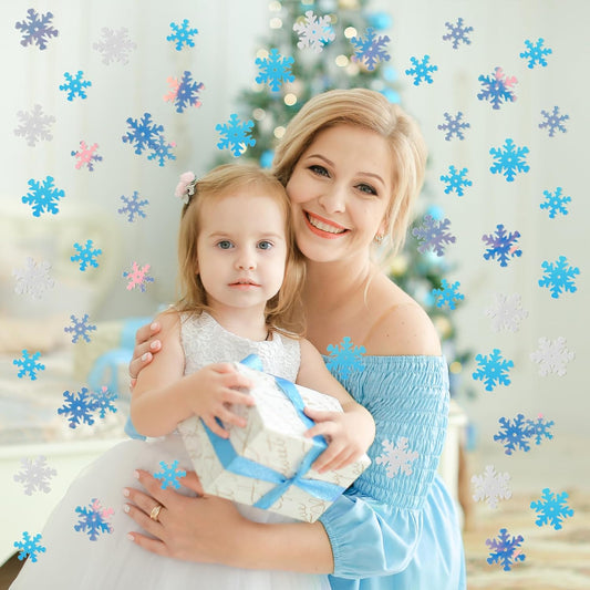 MARFOREVER Christmas Snowflakes Confetti Decorations, Iridescent Clear White Snowflake Table Confetti Mixed Winter Glitter Sequins for Xmas Winter Wonderland Party Home Decoration