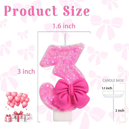 Birthday Candle for Cake, Rose Bow Number Cake Candles, 2.76 inch Number Happy Birthday Candle, Cake Topper Decoration for Birthday Party (Number 3)