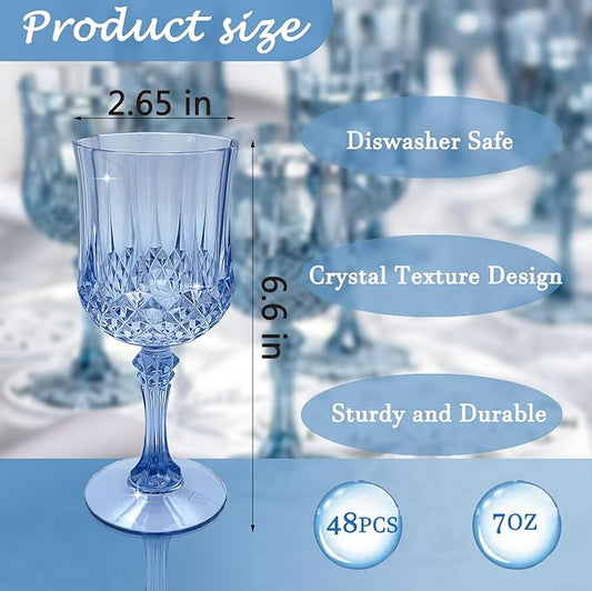 Plastic Wine Glasses, Plastic Goblets Vintage Style Cordial Unbreakable Drinking Glasses for Wedding Reception, Grand Event Party Supplies, Easte (48, Blue) | Plastic Goblets, for Parties, Drinking Glasses